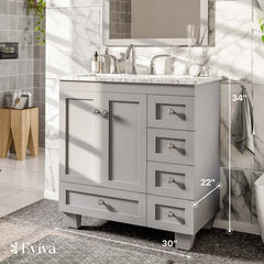 Grey Acclaim 30" Single Bathroom Vanity Set Features a White Carrara Marble