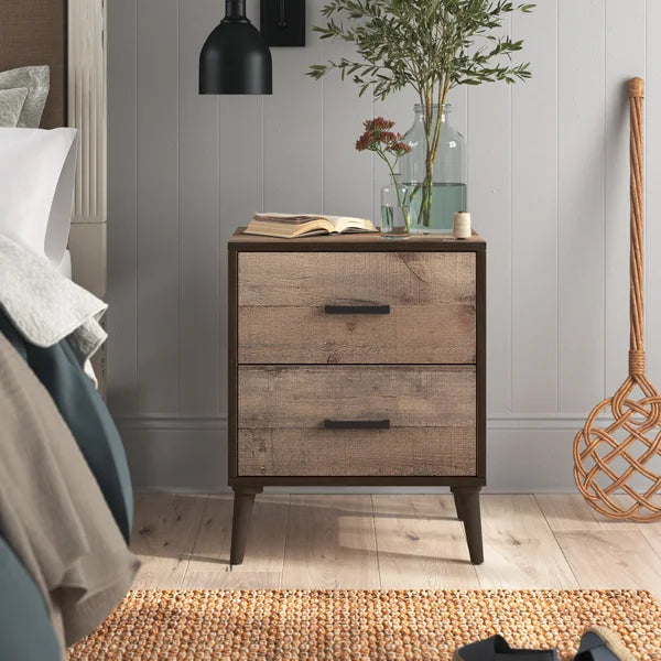 Achouhada 27'' Tall 2 - Drawer Nightstand in Natural Oak/Dark Brown