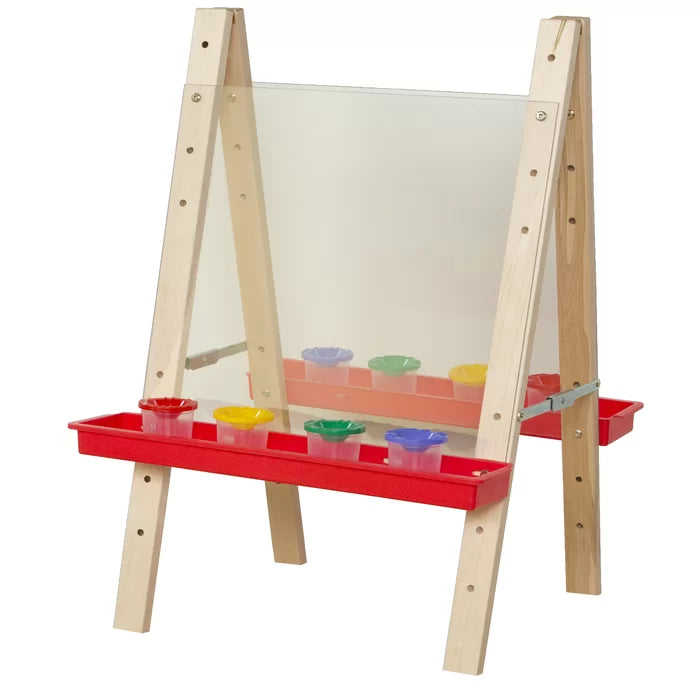 Red Acrylic Folding Board Easel Tray on Both Sides for all your Accessories and 8 Paint Cups