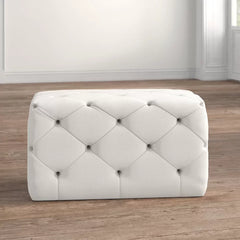 Cream Ada 32'' Wide Ottoman Crafted from Solid and Engineered Wood