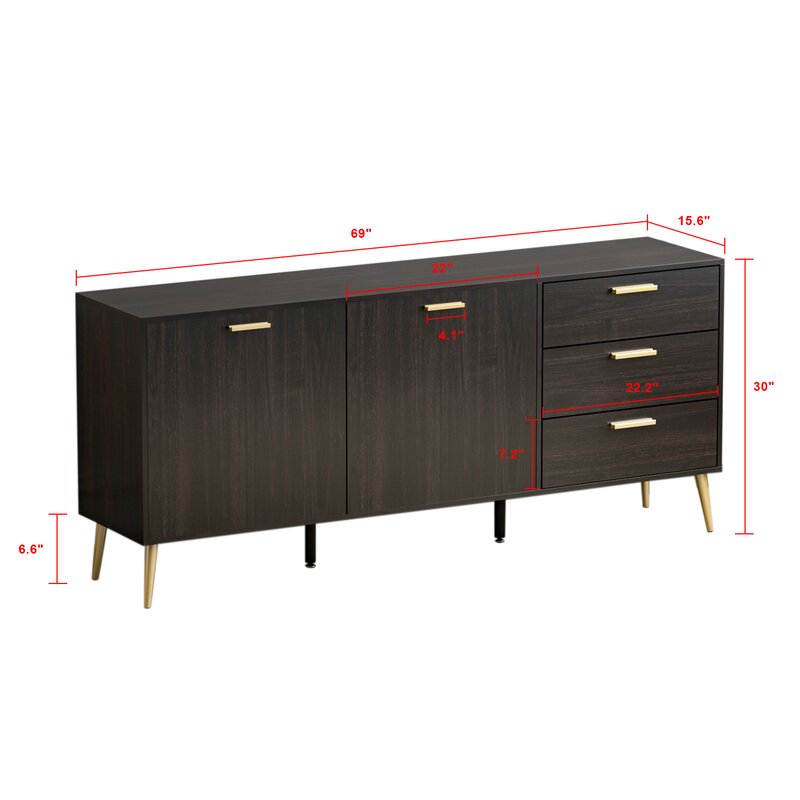 Adal 69'' Wide 3 Drawer Sideboard Three Drawers and a Super Large