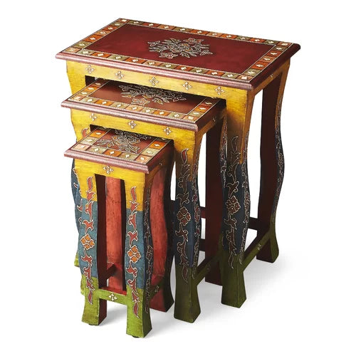 Adamsville 26'' Tall Solid Wood Nesting Tables Vibrant Colors with Decorative Overlays