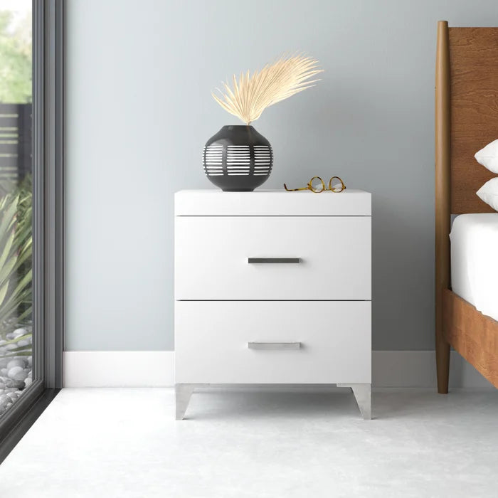 Adarryll 25.02'' Tall 2 - Drawer Nightstand in White Contemporary Style