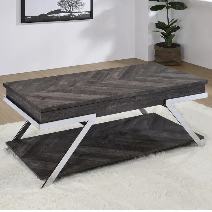 Lift Top Extendable Coffee Table with Storage Contemporary Style in a Shadow Gray Finish