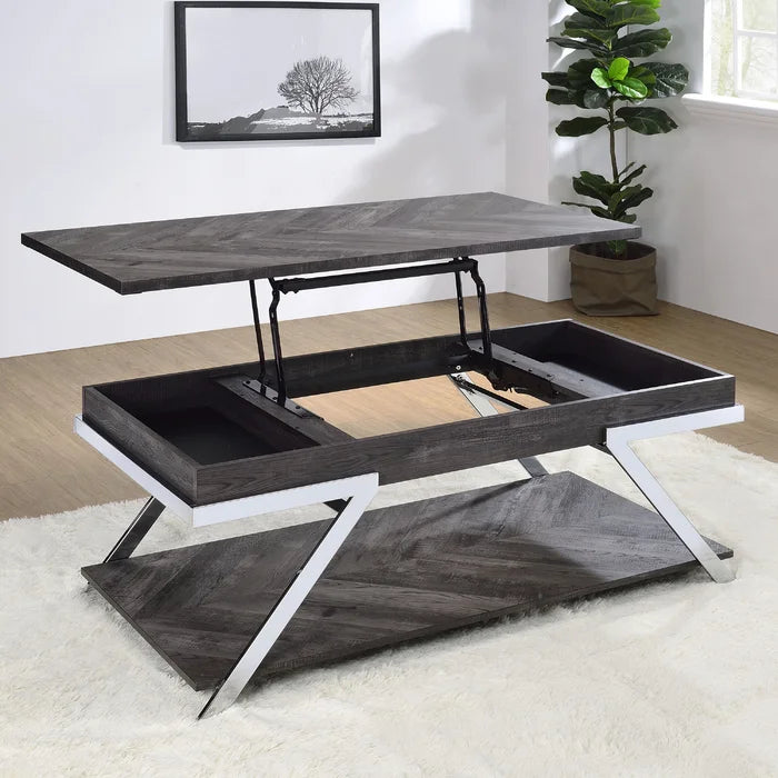 Lift Top Extendable Coffee Table with Storage Contemporary Style in a Shadow Gray Finish