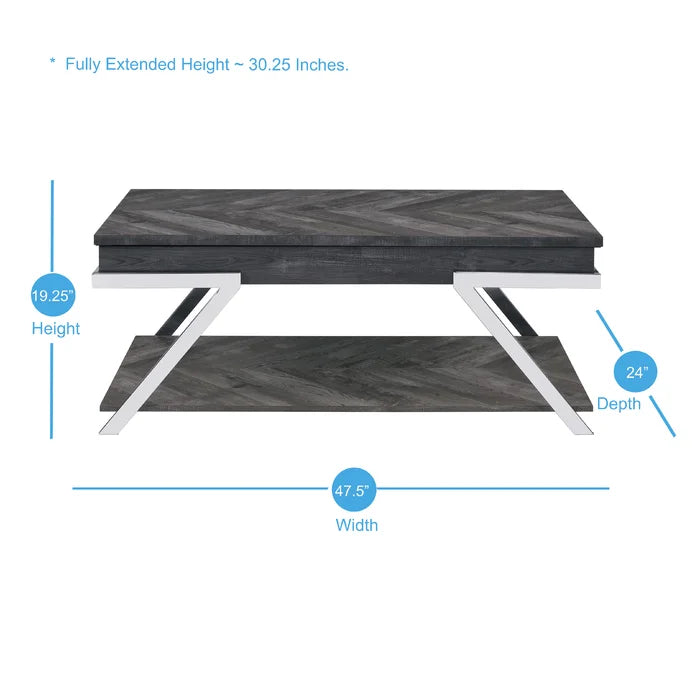 Lift Top Extendable Coffee Table with Storage Contemporary Style in a Shadow Gray Finish