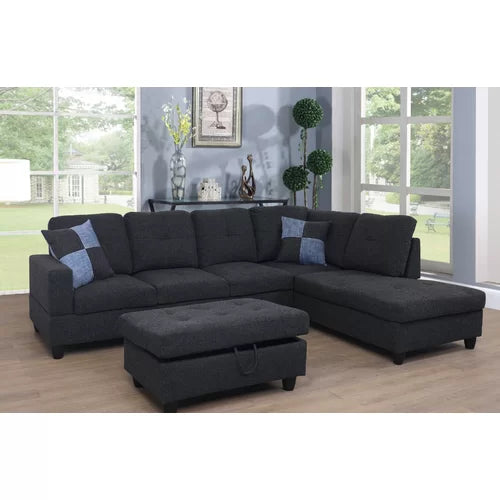 Charcoal Gray Adda 103.5" Wide Right Hand Facing Sofa & Chaise with Ottoman