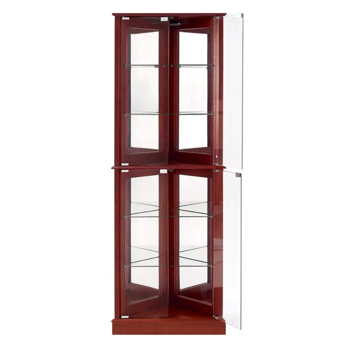 Cherry Ademar 26'' Wide Mirrored Back Curio Cabinet with Lighting