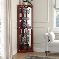 Cherry Ademar 26'' Wide Mirrored Back Curio Cabinet with Lighting