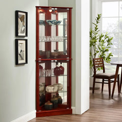 Cherry Ademar 26'' Wide Mirrored Back Curio Cabinet with Lighting