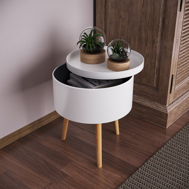 White 17.9'' Tall Tray Top 3 Legs End Table Modern Contemporary Design, A Barrel-Shaped