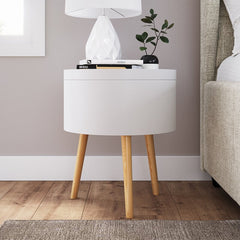 White 17.9'' Tall Tray Top 3 Legs End Table Modern Contemporary Design, A Barrel-Shaped