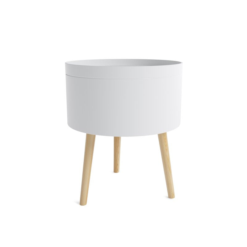 White 17.9'' Tall Tray Top 3 Legs End Table Modern Contemporary Design, A Barrel-Shaped