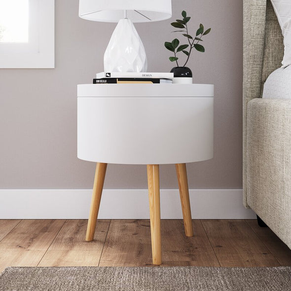 White 17.9'' Tall Tray Top 3 Legs End Table Modern Contemporary Design, A Barrel-Shaped