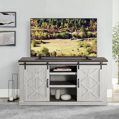 White Adrien TV Stand for TVs up to 65" Adds Extra Storage Space X-Shaped Designs Perfect for Organize