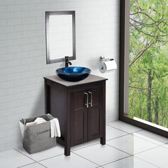 1 - Ocean Blue Single Bathroom Vanity Set with Mirror Wooden Countertop and Storage