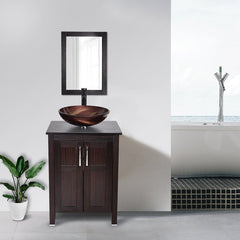 1 - Single Bathroom Vanity Set with Mirror Wooden Countertop and Storage