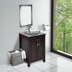 Single Bathroom Vanity Set with Mirror Wooden Countertop and Storage that is Coated With Glossy Grid Pattern Coverage. 304 Stainless Steel Hinge