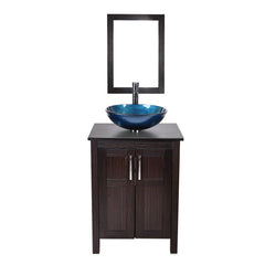 1 - Ocean Blue Single Bathroom Vanity Set with Mirror Wooden Countertop and Storage