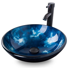 1 - Ocean Blue Single Bathroom Vanity Set with Mirror Wooden Countertop and Storage