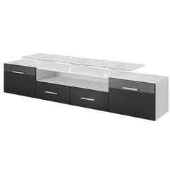 White/Black Aghancrossy TV Stand for TVs up to 76" with Built-in Lighting