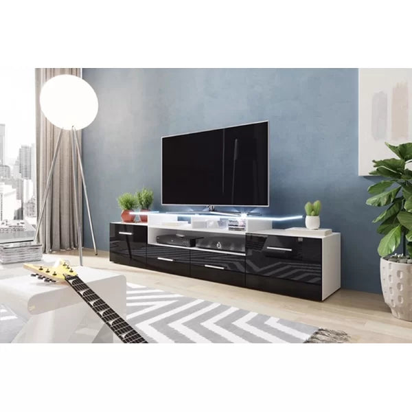White/Black Aghancrossy TV Stand for TVs up to 76" with Built-in Lighting
