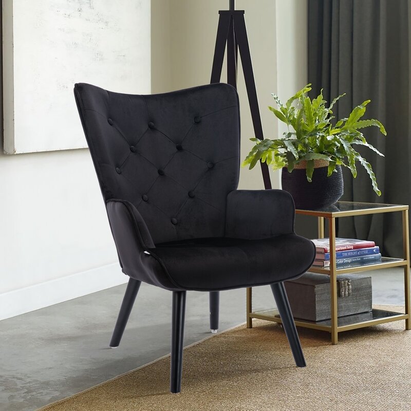 25.5'' Wide Tufted Velvet Armchair Solid Wood and Manufactured Wood Frame