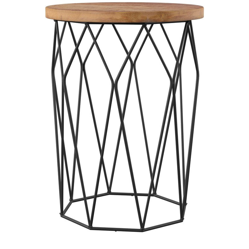Ahart 24'' Tall Solid Wood Drum End Table Mid Century Modern Design