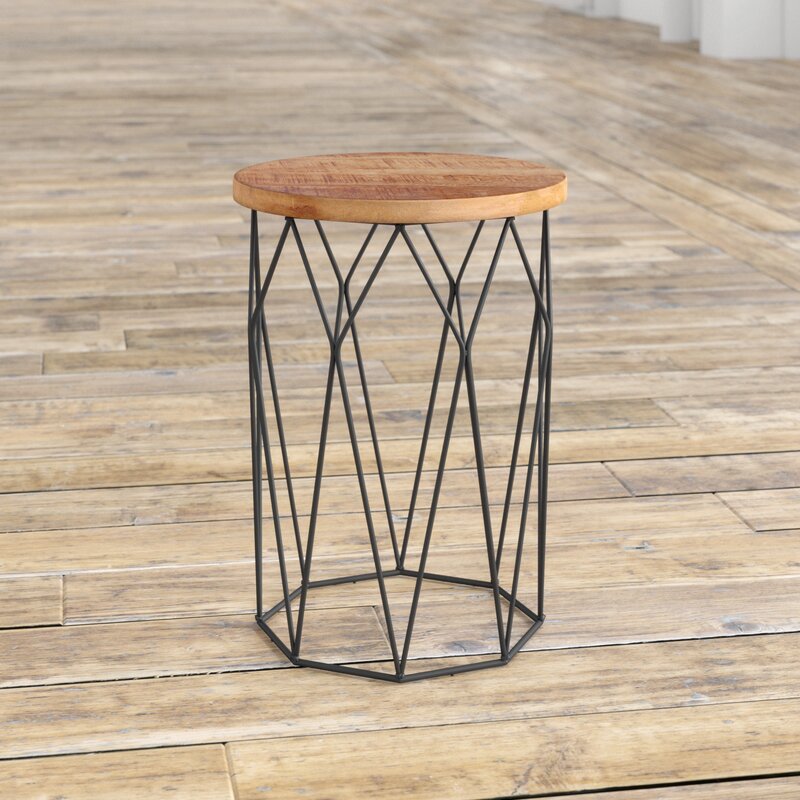 Ahart 24'' Tall Solid Wood Drum End Table Mid Century Modern Design