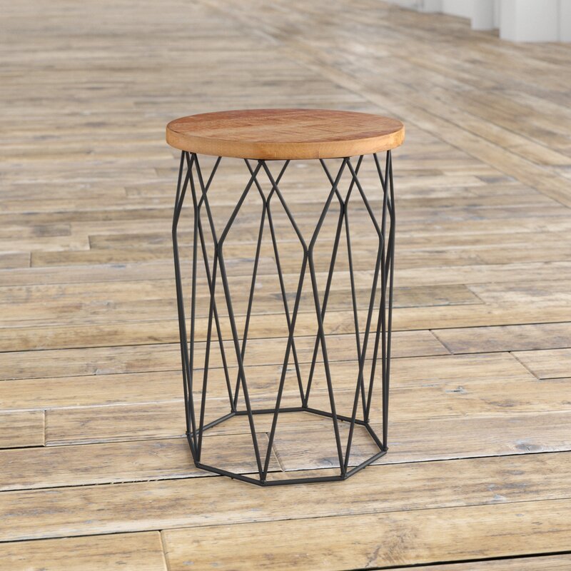 Ahart 24'' Tall Solid Wood Drum End Table Mid Century Modern Design