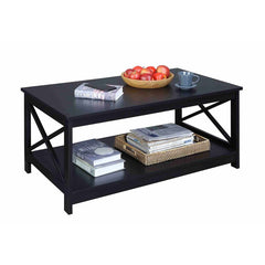 Black 4 Legs Coffee Table with Storage Two Tiers of Spacious Shelving Offer Plenty of Room for Display or Storage if Needed