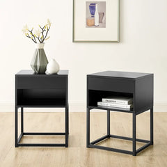 Black Aibne 21.8'' Tall 1 Drawer Nightstand Structural Durabilities Design