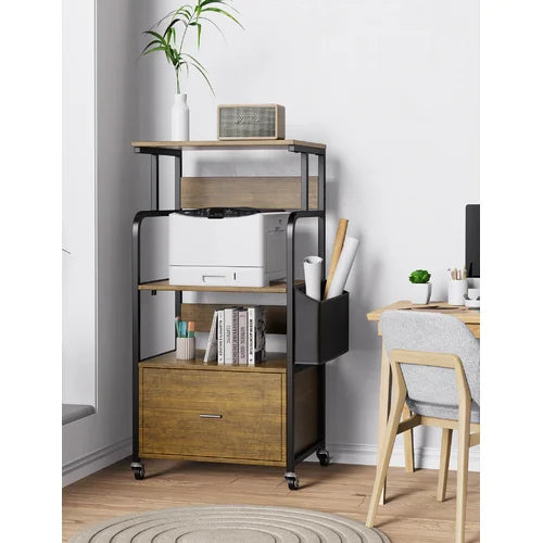 Retro Aiho 3 Tier Mobile Printer Stand with Drawer Large File Drawer Side Storage