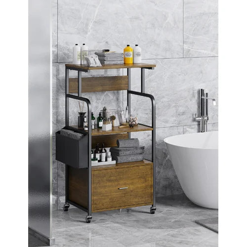 Retro Aiho 3 Tier Mobile Printer Stand with Drawer Large File Drawer Side Storage