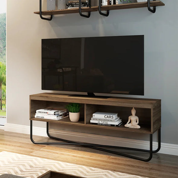 Ajeta TV Stand for TVs up to 48" Walnut Manufactured Wood and Black Steel