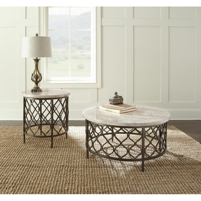 Akbar 24'' Tall End Table Bronze Hourglass Metal Fretwork Base