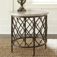 Akbar 24'' Tall End Table Bronze Hourglass Metal Fretwork Base