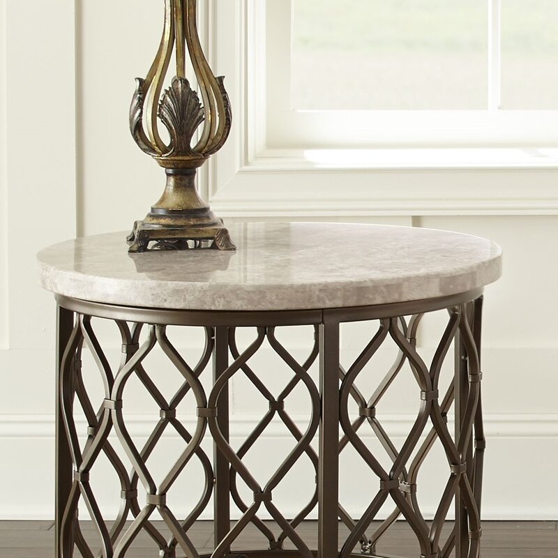 Akbar 24'' Tall End Table Bronze Hourglass Metal Fretwork Base
