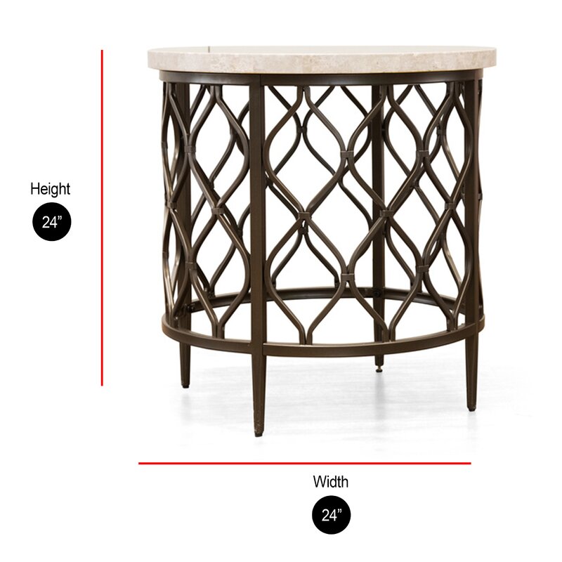 Akbar 24'' Tall End Table Bronze Hourglass Metal Fretwork Base