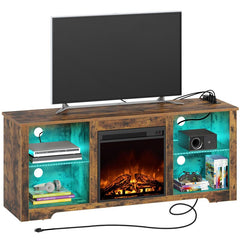 Rustic Brown TV Stand for TVs up to 65" with Fireplace Included Turn on the Fireplace Built Into this TV Stand