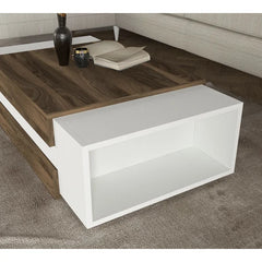 Brown/White Aksha Floor Shelf Coffee Table with Storage