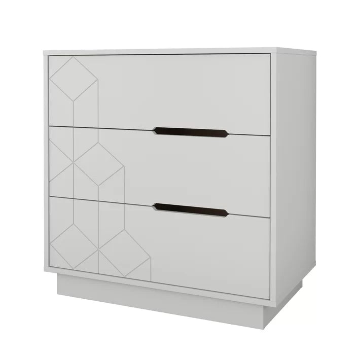 White Alani 3 Drawer 32.25'' w Dresser Geometric Pattern Perfect Additional Storage Space