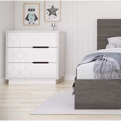 White Alani 3 Drawer 32.25'' w Dresser Geometric Pattern Perfect Additional Storage Space