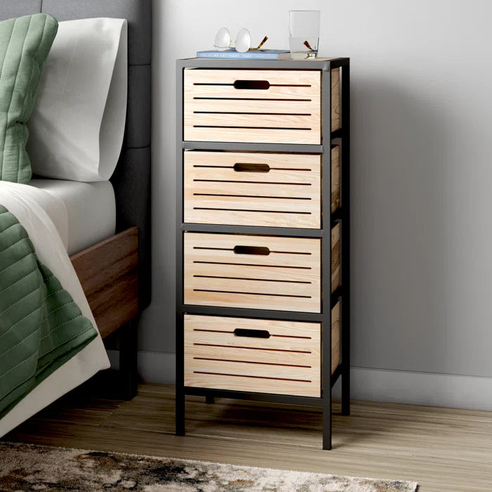 Alannah 33.1'' Tall 4 - Drawer Solid Wood Nightstand in Black/Brown