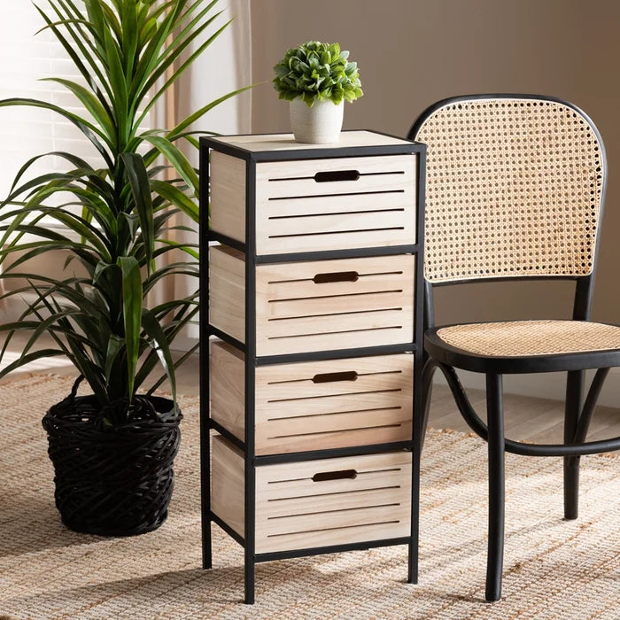 Alannah 33.1'' Tall 4 - Drawer Solid Wood Nightstand in Black/Brown