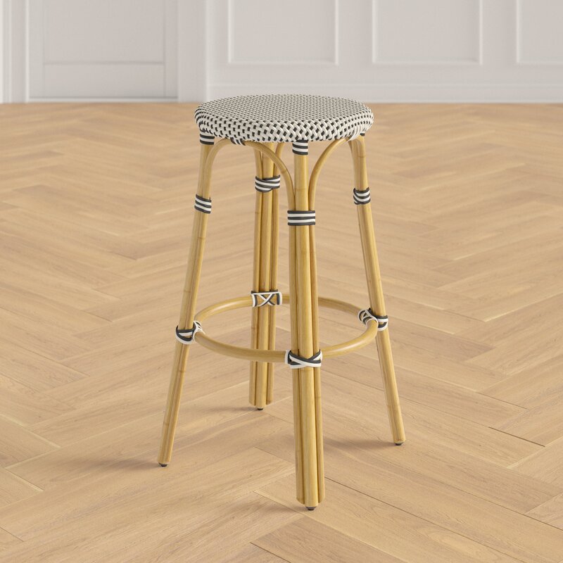 Bar & Counter Stool Indoor Outdoor Use Distressed Finish Rattan Pole Legs
