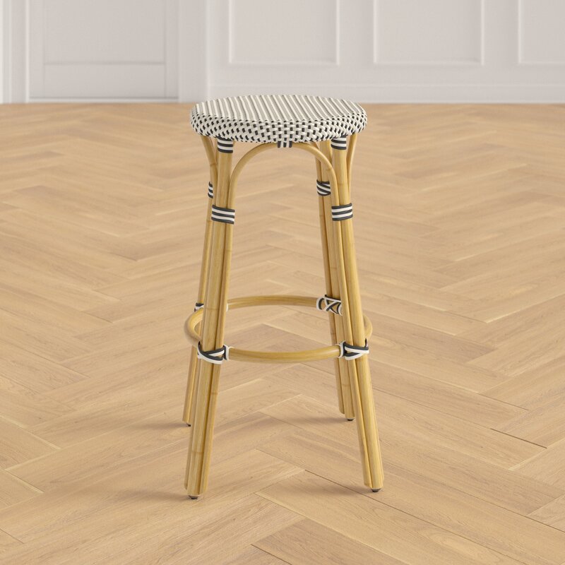 Bar & Counter Stool Indoor Outdoor Use Distressed Finish Rattan Pole Legs