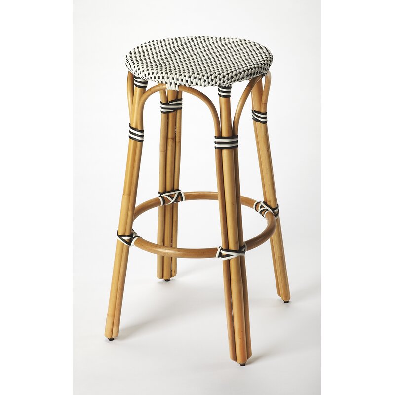 Bar & Counter Stool Indoor Outdoor Use Distressed Finish Rattan Pole Legs