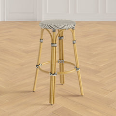 Bar & Counter Stool Indoor Outdoor Use Distressed Finish Rattan Pole Legs