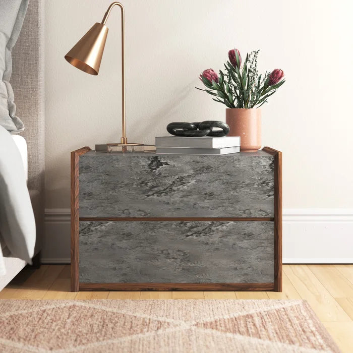 Alaya 18'' Tall 2 - Drawer Nightstand in Gray/Walnut